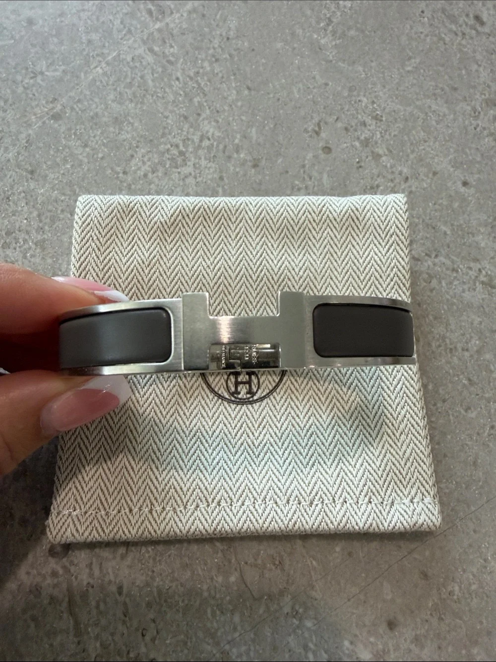 Hermes Men's H Cuff Bracelet in Grey and Silver
